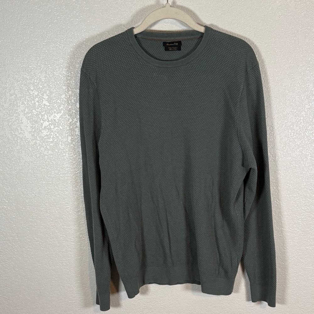 Massimo Dutti Slate Green Cotton Cashmere Textured Long Sleeve Top Size Large